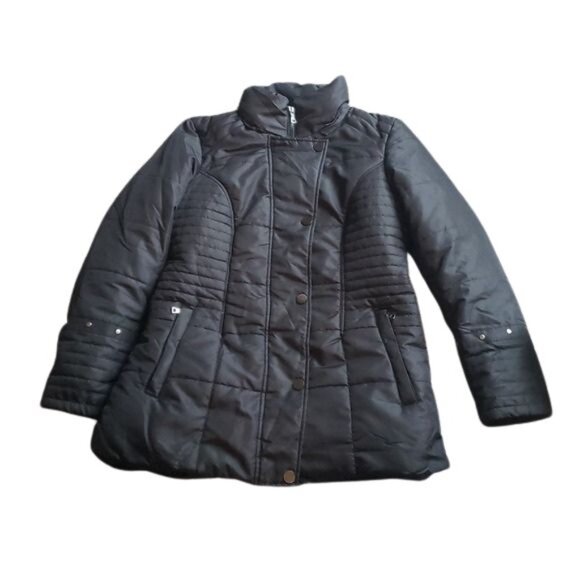 INTL DETAILS Black Puffer Winter Coat, Sz M - Picture 1 of 12